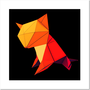 Geometric cute Cat abstract and colorful origami style Posters and Art